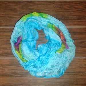 Beautiful blue purple green floral 100% silk scarf made in India